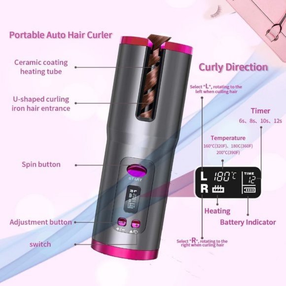 SENLLY Cordless Automatic Hair Curler, Auto Curling Iron with Adjustable 6 Tempe - Picture 2 of 6
